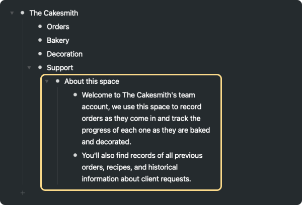 Screenshot showing the 'about this' space