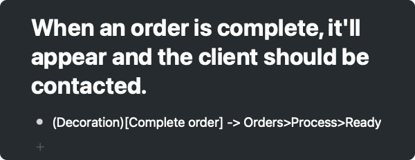 Screenshot showing information flow when an order is complete