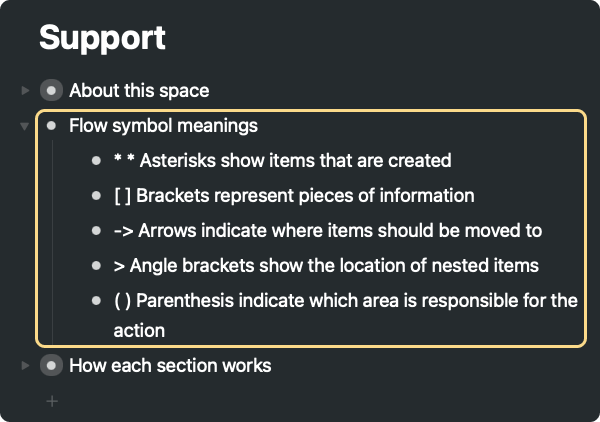 Screenshot showing the ''flow symbol meanings" section
